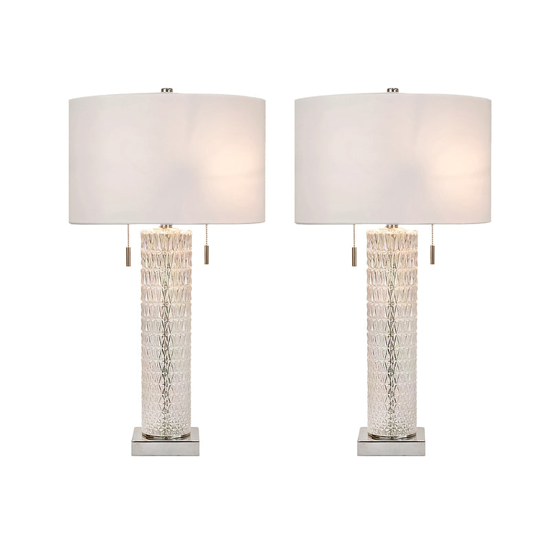 Classy Living Radiant Glow 30in Table Lamp Set of 2 | Modern Iridescent Glass and Polished Nickel | Bedside & Console | Model BLL1047C