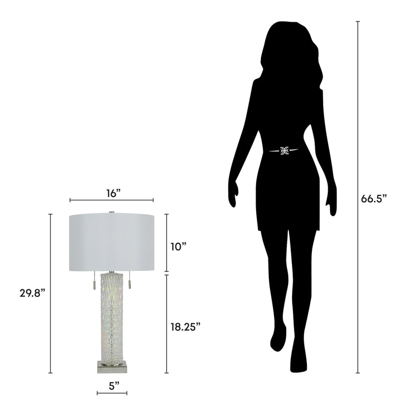 Classy Living Radiant Glow 30in Table Lamp Set of 2 | Modern Iridescent Glass and Polished Nickel | Bedside & Console | Model BLL1047C