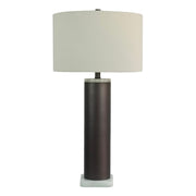 Classy Living Slate Stone 16in Table Lamp Set of 2 | Modern Grey Slate and Jade Stone with Natural Linen | Bedroom & Living Room | Model BLL1087F