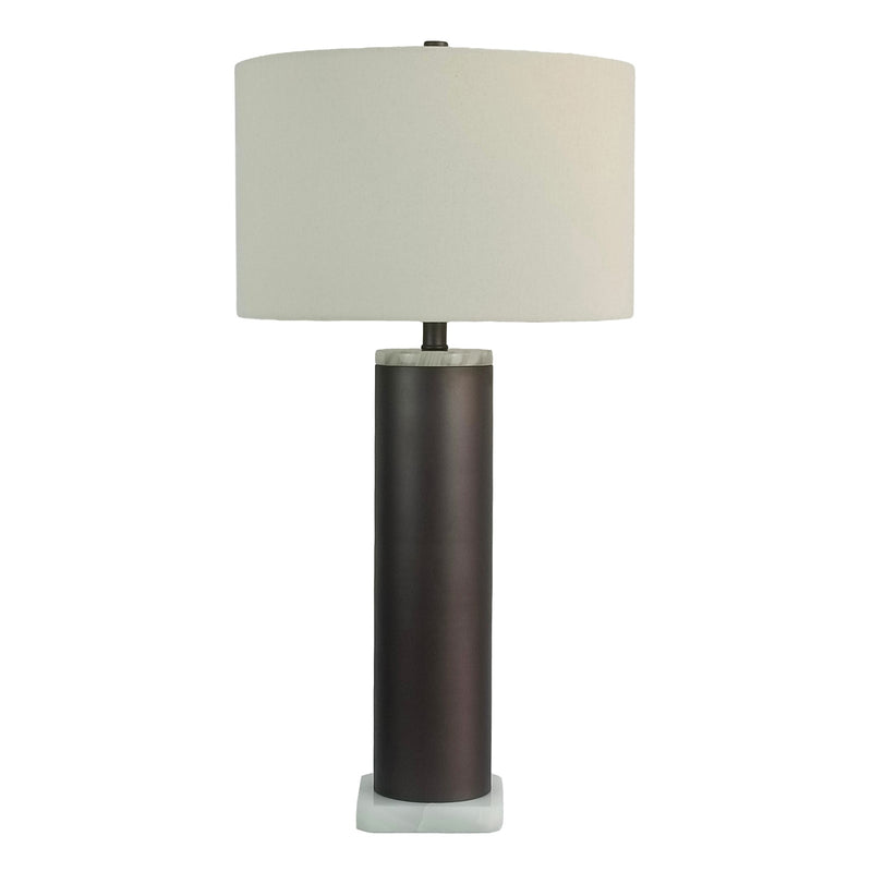 Classy Living Slate Stone 16in Table Lamp Set of 2 | Modern Grey Slate and Jade Stone with Natural Linen | Bedroom & Living Room | Model BLL1087F
