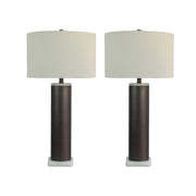 Classy Living Slate Stone 16in Table Lamp Set of 2 | Modern Grey Slate and Jade Stone with Natural Linen | Bedroom & Living Room | Model BLL1087F