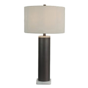 Classy Living Slate Stone 16in Table Lamp Set of 2 | Modern Grey Slate and Jade Stone with Natural Linen | Bedroom & Living Room | Model BLL1087F