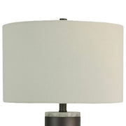Classy Living Slate Stone 16in Table Lamp Set of 2 | Modern Grey Slate and Jade Stone with Natural Linen | Bedroom & Living Room | Model BLL1087F