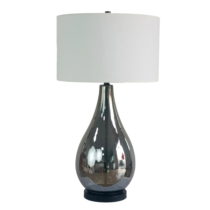 Classy Living Smoke Pearl Essence 18in Table Lamp Set of 2 | Modern Smoke Pearl and White Linen | Bedroom & Living Room | Model BLL1138C