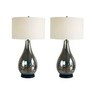 Classy Living Smoke Pearl Essence 18in Table Lamp Set of 2 | Modern Smoke Pearl and White Linen | Bedroom & Living Room | Model BLL1138C