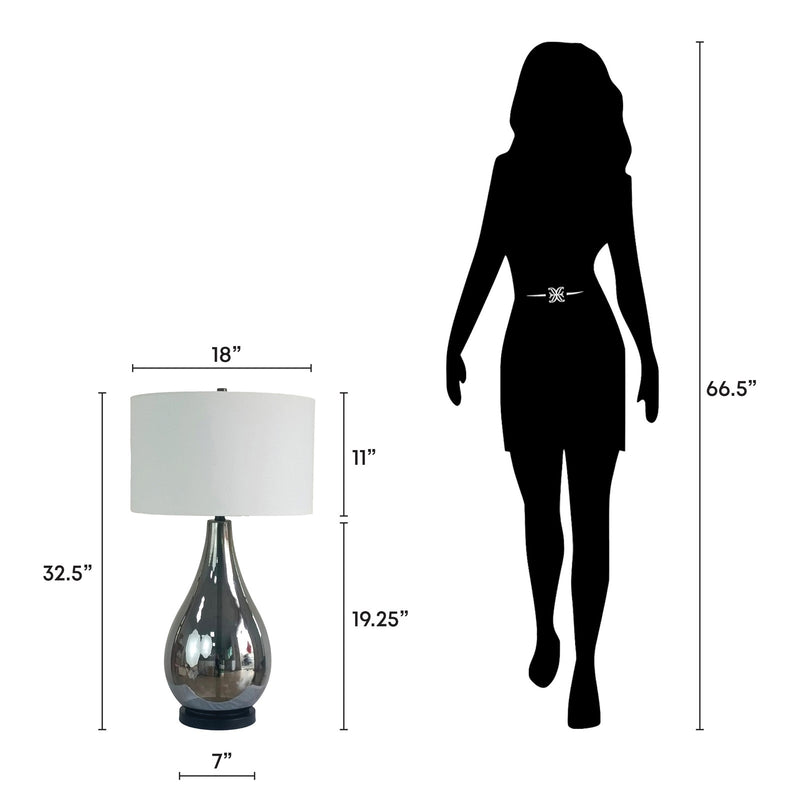 Classy Living Smoke Pearl Essence 18in Table Lamp Set of 2 | Modern Smoke Pearl and White Linen | Bedroom & Living Room | Model BLL1138C