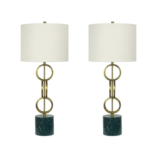 Classy Living Marble Harmony 32in Table Lamp Set of 2 | Modern Green Marble and Matte Gold Bronze | Bedroom Nightstand & Living Room | Model BLL3354