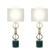 Classy Living Marble Harmony 32in Table Lamp Set of 2 | Modern Green Marble and Matte Gold Bronze | Bedroom Nightstand & Living Room | Model BLL3354