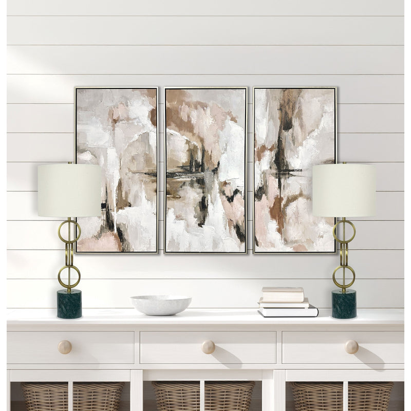 Classy Living Marble Harmony 32in Table Lamp Set of 2 | Modern Green Marble and Matte Gold Bronze | Bedroom Nightstand & Living Room | Model BLL3354
