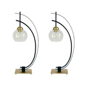 Classy Living Eclipse Aura 28in Table Lamp Set of 2 | Modern Matte Black and Gold Metal with Clear Glass Globe | Bedroom Nightstand | Model BLL3356