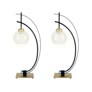 Classy Living Eclipse Aura 28in Table Lamp Set of 2 | Modern Matte Black and Gold Metal with Clear Glass Globe | Bedroom Nightstand | Model BLL3356