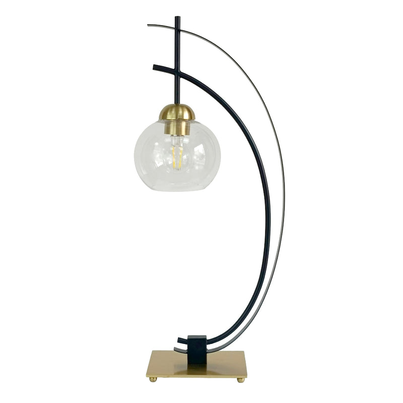 Classy Living Eclipse Aura 28in Table Lamp Set of 2 | Modern Matte Black and Gold Metal with Clear Glass Globe | Bedroom Nightstand | Model BLL3356