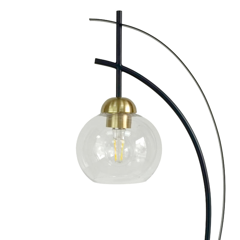 Classy Living Eclipse Aura 28in Table Lamp Set of 2 | Modern Matte Black and Gold Metal with Clear Glass Globe | Bedroom Nightstand | Model BLL3356