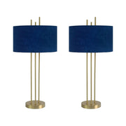 Classy Living Velvet Radiance 33in Table Lamp Set of 2 | Modern Plated Gold Metal with Blue Velvet Shade | Bedroom Nightstand | Model BLL3360