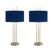 Classy Living Velvet Radiance 33in Table Lamp Set of 2 | Modern Plated Gold Metal with Blue Velvet Shade | Bedroom Nightstand | Model BLL3360