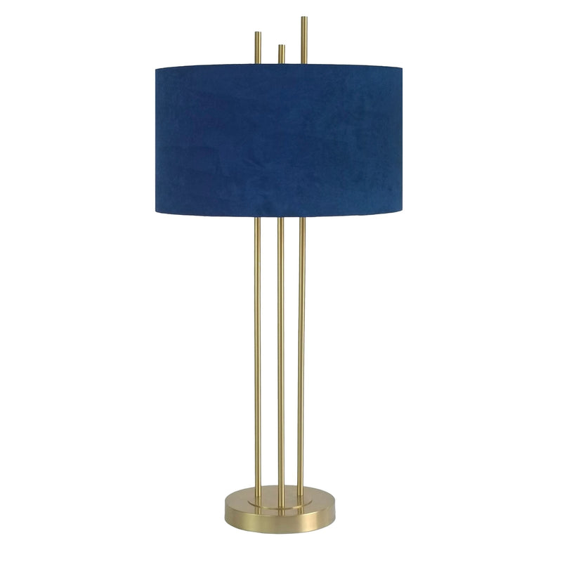 Classy Living Velvet Radiance 33in Table Lamp Set of 2 | Modern Plated Gold Metal with Blue Velvet Shade | Bedroom Nightstand | Model BLL3360