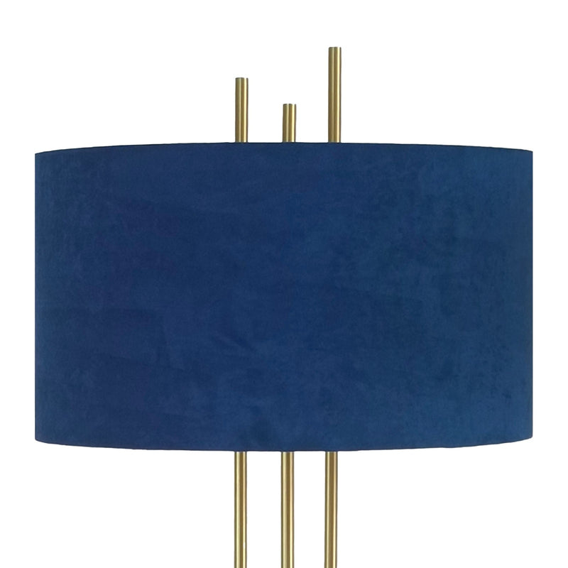 Classy Living Velvet Radiance 33in Table Lamp Set of 2 | Modern Plated Gold Metal with Blue Velvet Shade | Bedroom Nightstand | Model BLL3360