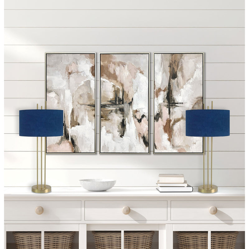 Classy Living Velvet Radiance 33in Table Lamp Set of 2 | Modern Plated Gold Metal with Blue Velvet Shade | Bedroom Nightstand | Model BLL3360