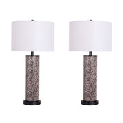 Classy Living Serpent Elegance 15in Table Lamp Set of 2 | Contemporary Matte Black and Snake Skin Faux Leather | Bedroom Nightstand | Model BRL3368