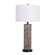Classy Living Serpent Elegance 15in Table Lamp Set of 2 | Contemporary Matte Black and Snake Skin Faux Leather | Bedroom Nightstand | Model BRL3368