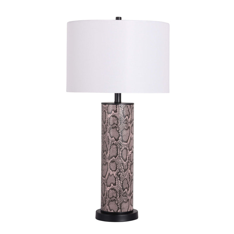 Classy Living Serpent Elegance 15in Table Lamp Set of 2 | Contemporary Matte Black and Snake Skin Faux Leather | Bedroom Nightstand | Model BRL3368