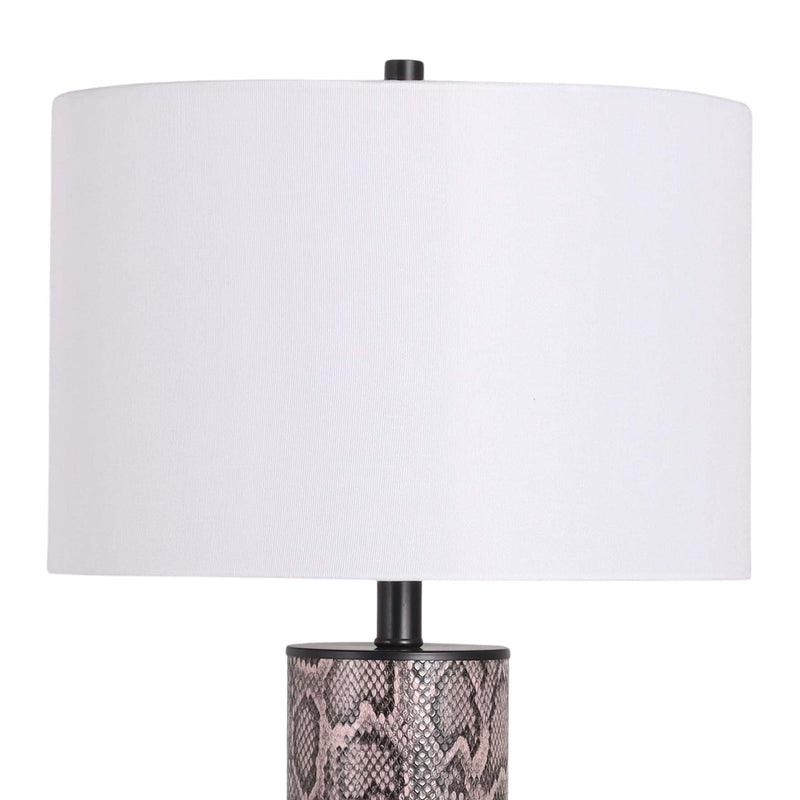 Classy Living Serpent Elegance 15in Table Lamp Set of 2 | Contemporary Matte Black and Snake Skin Faux Leather | Bedroom Nightstand | Model BRL3368