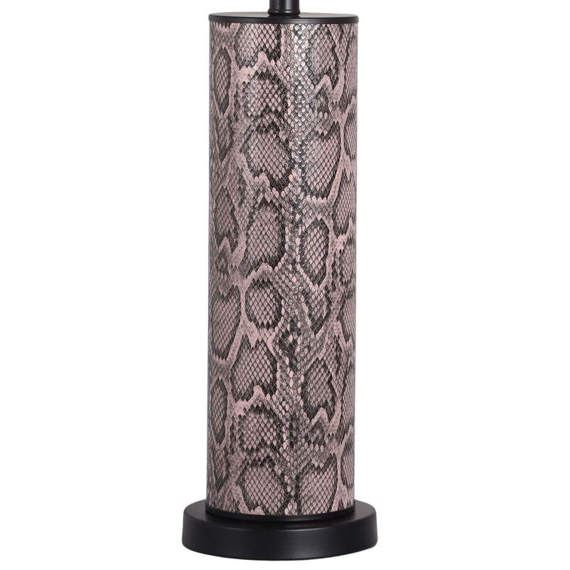 Classy Living Serpent Elegance 15in Table Lamp Set of 2 | Contemporary Matte Black and Snake Skin Faux Leather | Bedroom Nightstand | Model BRL3368