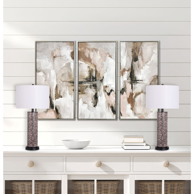 Classy Living Serpent Elegance 15in Table Lamp Set of 2 | Contemporary Matte Black and Snake Skin Faux Leather | Bedroom Nightstand | Model BRL3368