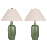 Classy Living Verdant Elegance 18in Table Lamp Set of 2 | Modern Sage Green Ceramic and Natural Linen | Bedroom Nightstand & Console | Model BRL3370