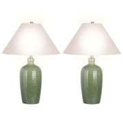 Classy Living Verdant Elegance 18in Table Lamp Set of 2 | Modern Sage Green Ceramic and Natural Linen | Bedroom Nightstand & Console | Model BRL3370