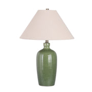 Classy Living Verdant Elegance 18in Table Lamp Set of 2 | Modern Sage Green Ceramic and Natural Linen | Bedroom Nightstand & Console | Model BRL3370