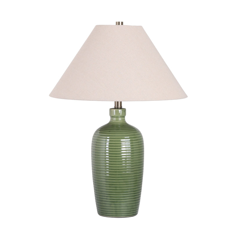 Classy Living Verdant Elegance 18in Table Lamp Set of 2 | Modern Sage Green Ceramic and Natural Linen | Bedroom Nightstand & Console | Model BRL3370