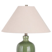 Classy Living Verdant Elegance 18in Table Lamp Set of 2 | Modern Sage Green Ceramic and Natural Linen | Bedroom Nightstand & Console | Model BRL3370