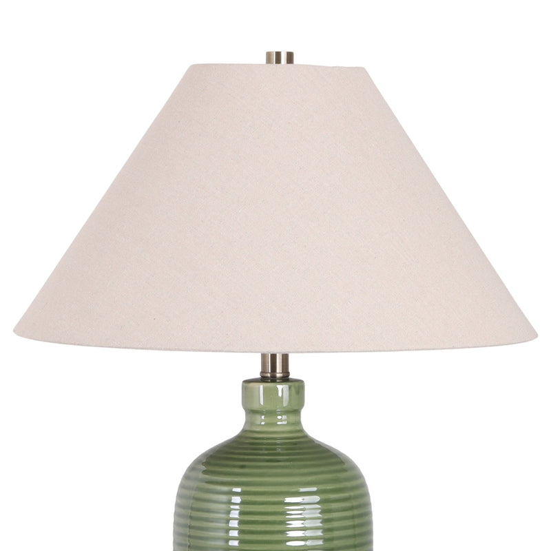Classy Living Verdant Elegance 18in Table Lamp Set of 2 | Modern Sage Green Ceramic and Natural Linen | Bedroom Nightstand & Console | Model BRL3370