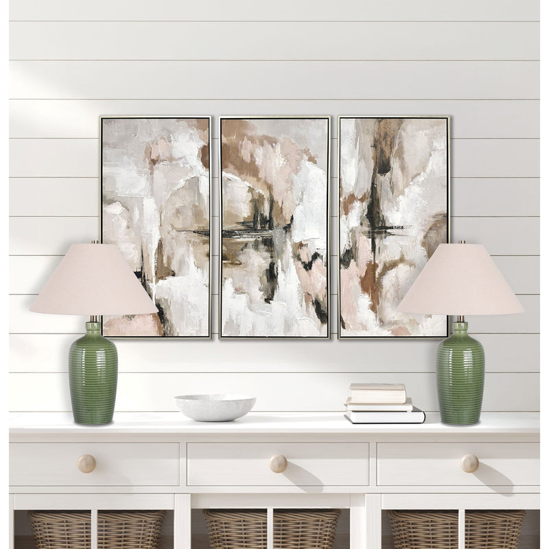 Classy Living Verdant Elegance 18in Table Lamp Set of 2 | Modern Sage Green Ceramic and Natural Linen | Bedroom Nightstand & Console | Model BRL3370