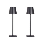 Classy Living Eclipse Aura 5in Rechargeable LED Table Lamp Set of 2 | Modern Matte Black Metal and Acrylic | Bedroom Nightstand | Model BRL3372