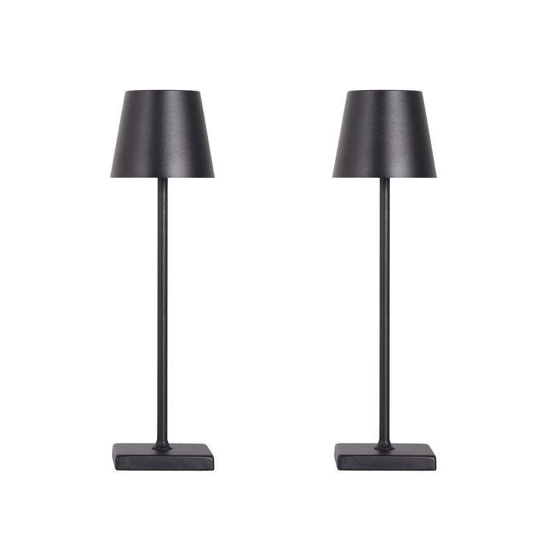 Classy Living Eclipse Aura 5in Rechargeable LED Table Lamp Set of 2 | Modern Matte Black Metal and Acrylic | Bedroom Nightstand | Model BRL3372