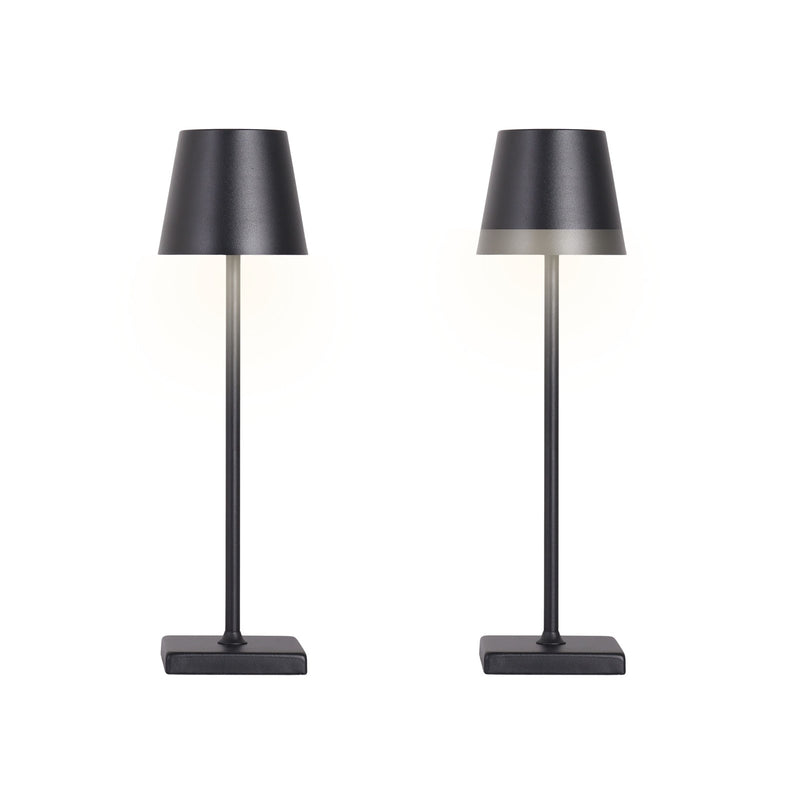 Classy Living Eclipse Aura 5in Rechargeable LED Table Lamp Set of 2 | Modern Matte Black Metal and Acrylic | Bedroom Nightstand | Model BRL3372