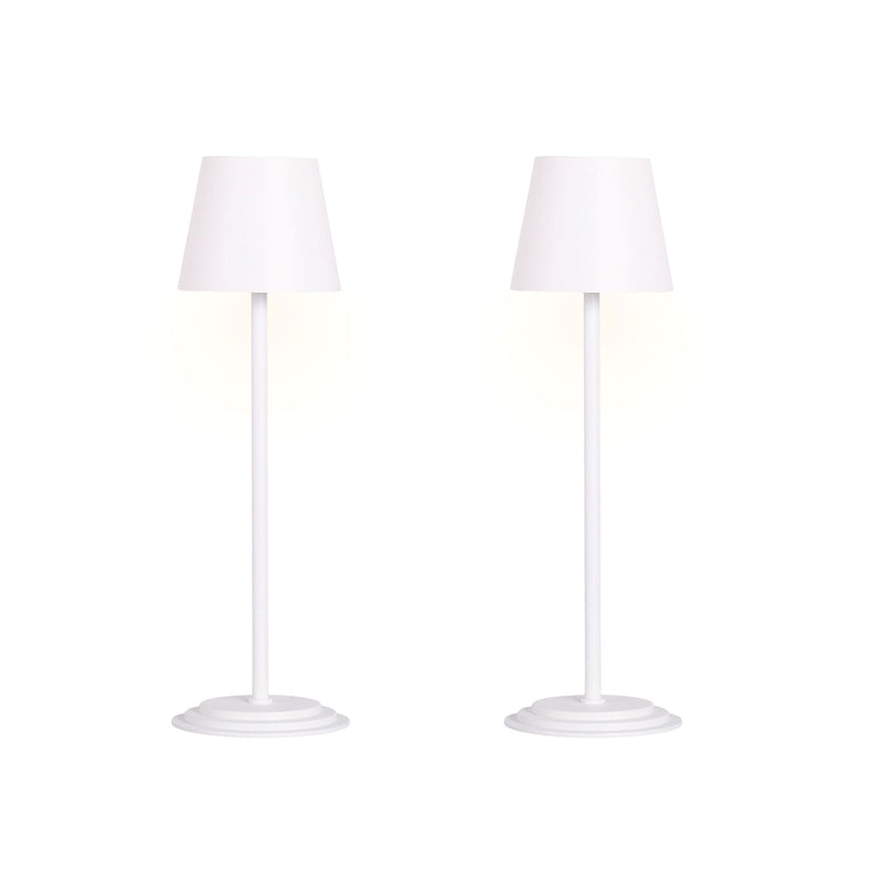 Classy Living Eclipse Aura 5in Rechargeable LED Table Lamp Set of 2 | Modern White Metal and Acrylic | Bedroom Nightstand & Reading | Model BRL3374