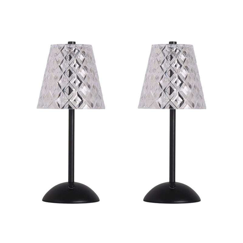 Classy Living Crystal Radiance 12in Rechargeable LED Table Lamp Set of 2 | Modern Matte Black and Clear Acrylic | Bedroom & Console | Model BRL3376