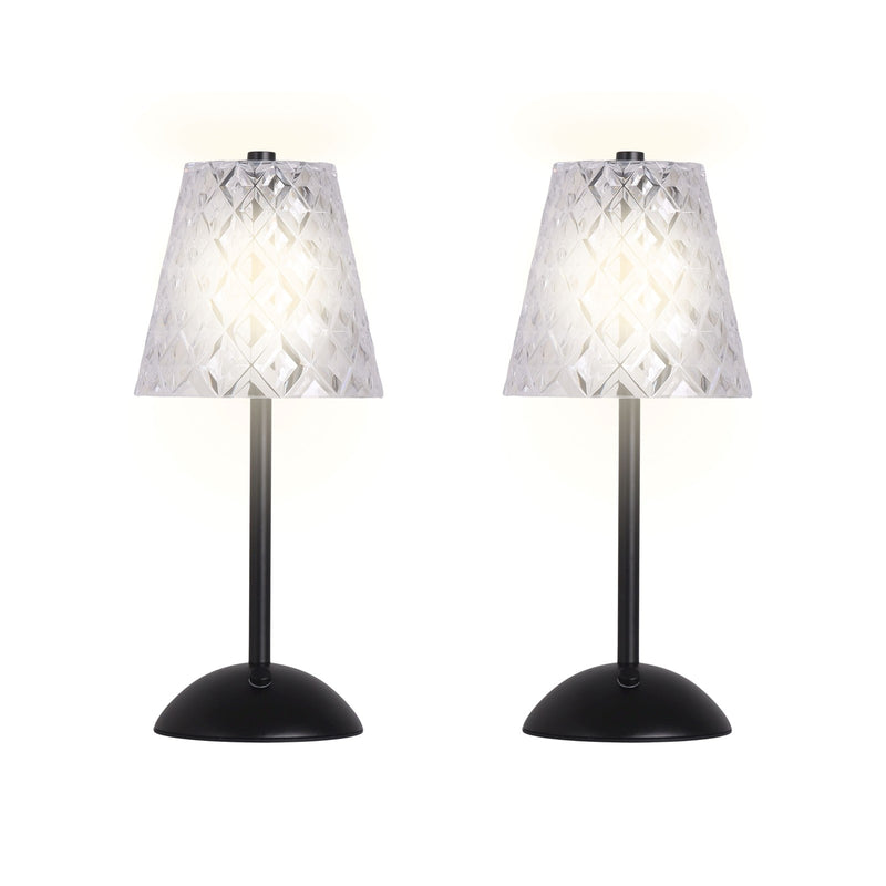 Classy Living Crystal Radiance 12in Rechargeable LED Table Lamp Set of 2 | Modern Matte Black and Clear Acrylic | Bedroom & Console | Model BRL3376