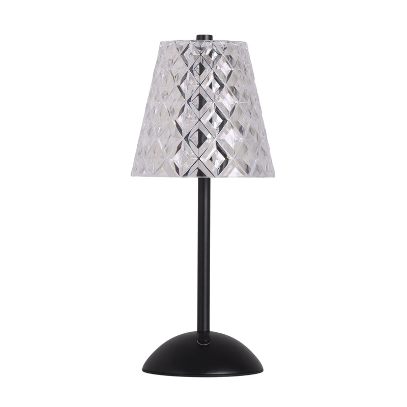 Classy Living Crystal Radiance 12in Rechargeable LED Table Lamp Set of 2 | Modern Matte Black and Clear Acrylic | Bedroom & Console | Model BRL3376