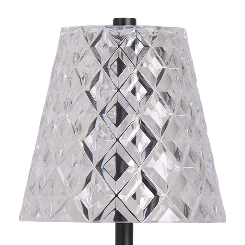 Classy Living Crystal Radiance 12in Rechargeable LED Table Lamp Set of 2 | Modern Matte Black and Clear Acrylic | Bedroom & Console | Model BRL3376