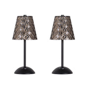 Classy Living Crystal Radiance 12in Rechargeable LED Table Lamp Set of 2 | Modern Matte Black and Smoke Acrylic | Bedroom & Console | Model BRL3378