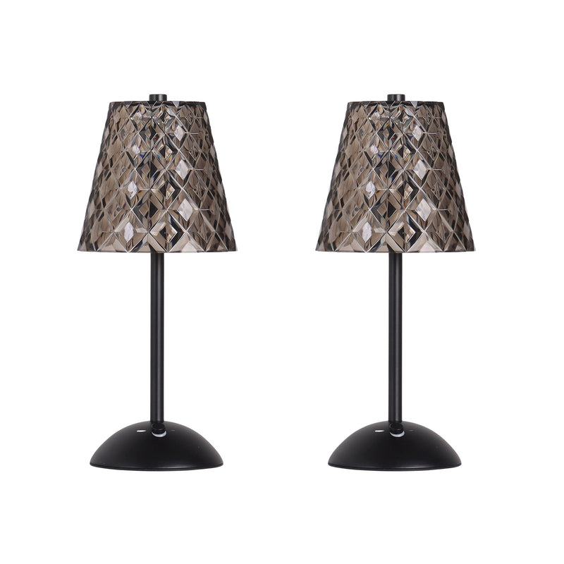 Classy Living Crystal Radiance 12in Rechargeable LED Table Lamp Set of 2 | Modern Matte Black and Smoke Acrylic | Bedroom & Console | Model BRL3378