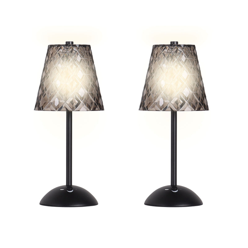 Classy Living Crystal Radiance 12in Rechargeable LED Table Lamp Set of 2 | Modern Matte Black and Smoke Acrylic | Bedroom & Console | Model BRL3378