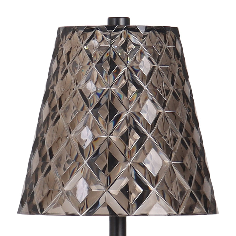Classy Living Crystal Radiance 12in Rechargeable LED Table Lamp Set of 2 | Modern Matte Black and Smoke Acrylic | Bedroom & Console | Model BRL3378