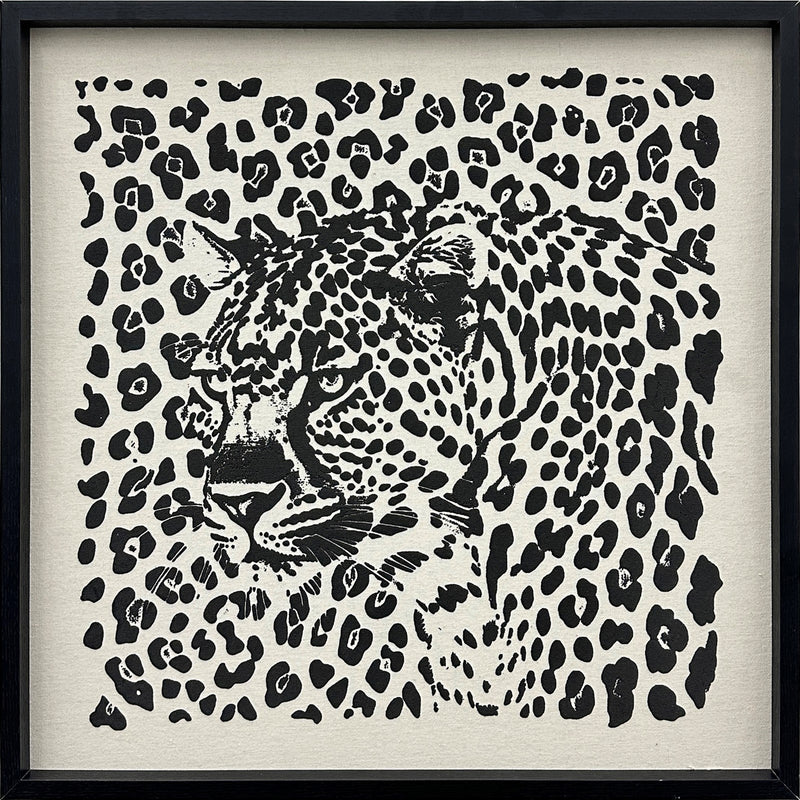 Classy Living Dramatic Shadow Leopard 24"x24" Puff Printed, Black/Ivory
