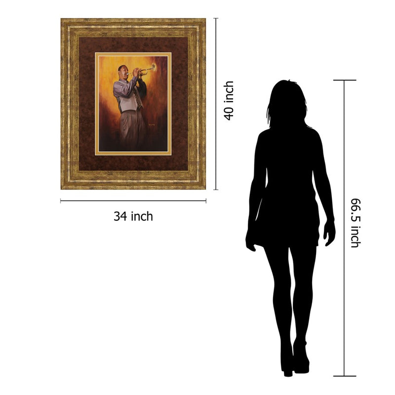 Classy Living Soulful Trumpeter Wall Art Double Mat 34"x40", Gilded