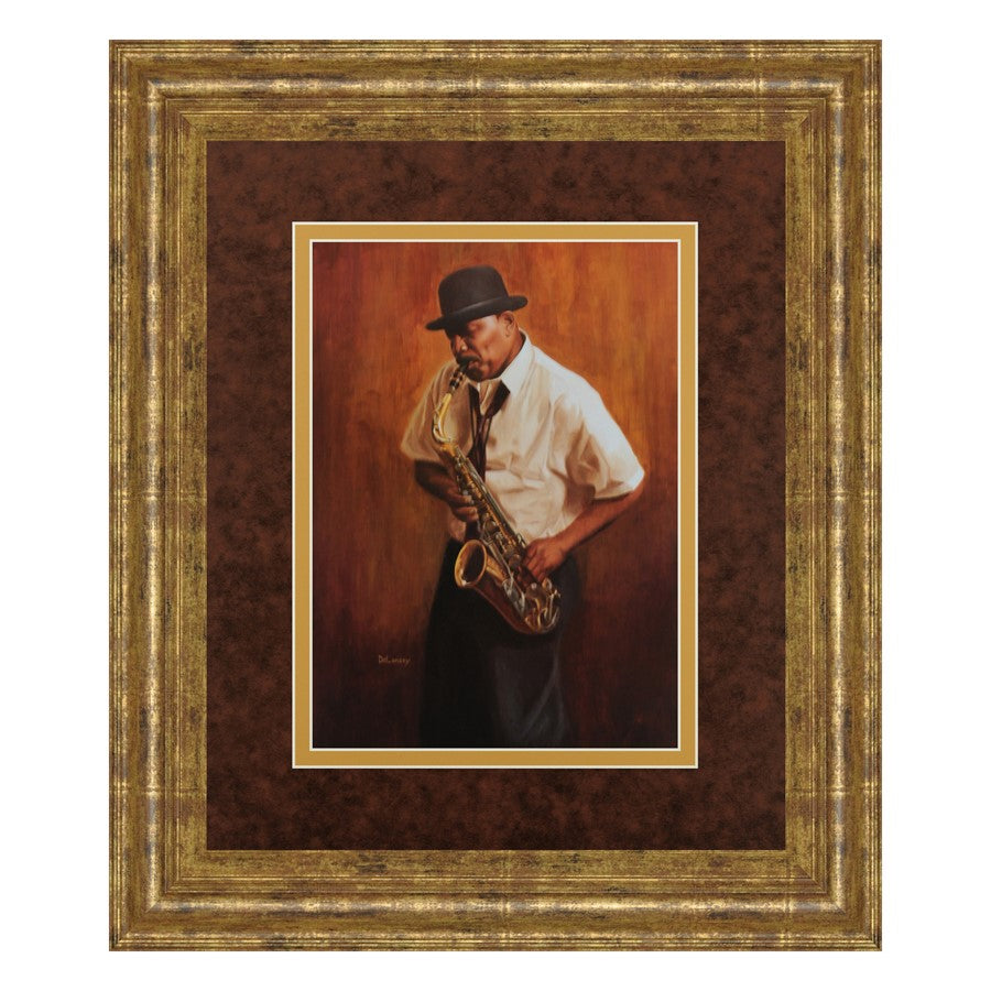 Classy Living Saxophone Serenade Wall Art Double Mat 34"x40", Gilded